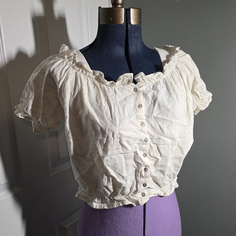 ReVamped White Puff Sleeve Crop Blouse